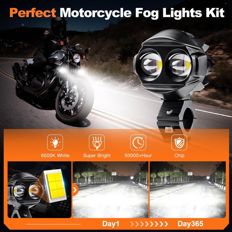 LEDMIRCY Motorcycle Auxiliary Lights, Motorcycle Fog Lights with Switch Wiring Harness Ip68 Waterproof Driving Spot Light with Mount Brackets Exploradoras LED para Moto for ATV Snowmobile Boat etc - Image 4